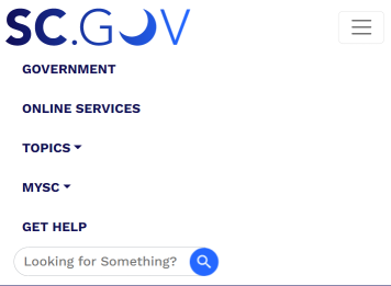 The SC.GOV main navigation menu as shown on a screen